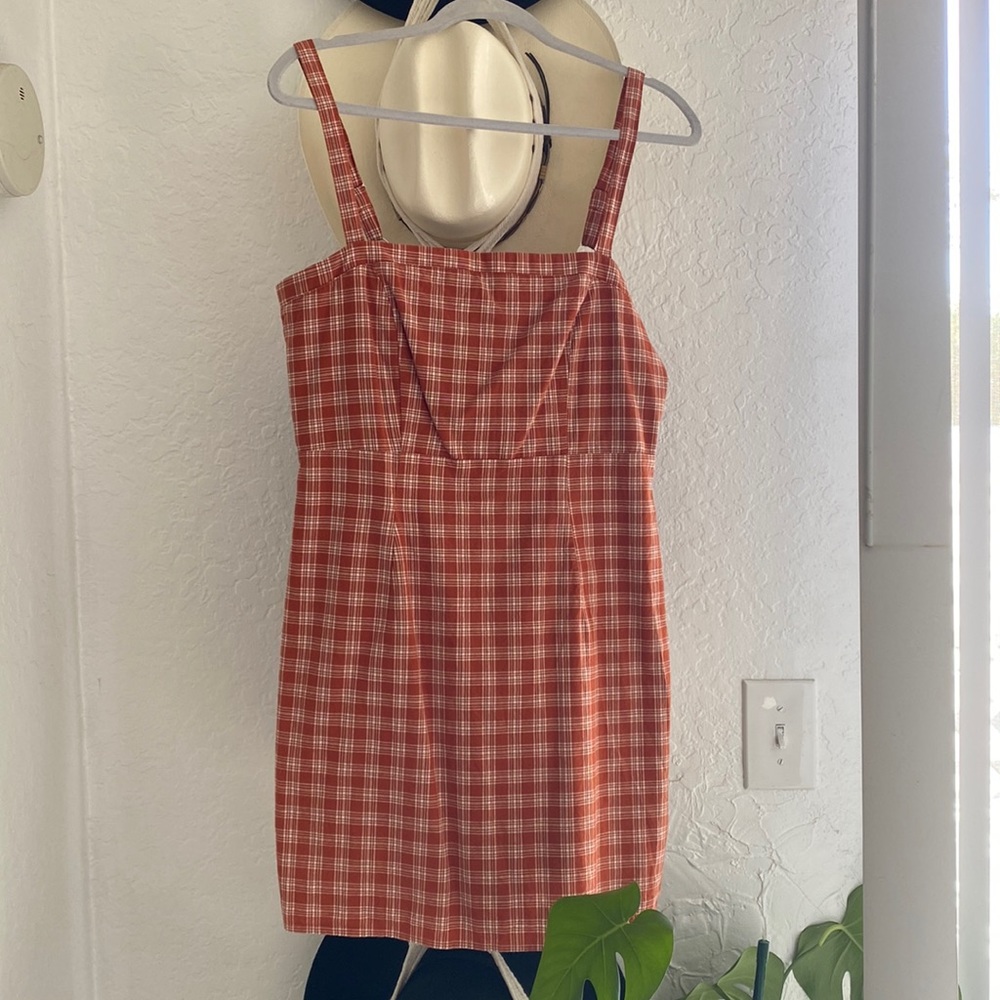 Forever 21 Burnt Orange Plaid Spaghetti Strap Dress